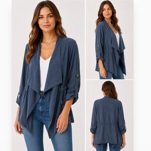 Sanctuary Lyocell Utility Jacket Womens Small Blue Waterfall Drape Boho